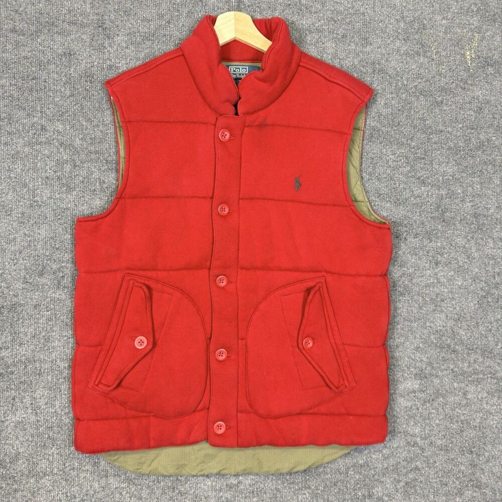 Vintage Polo Ralph Lauren Red Puffer Vest Men’s Size Large Lined Pony Pockets